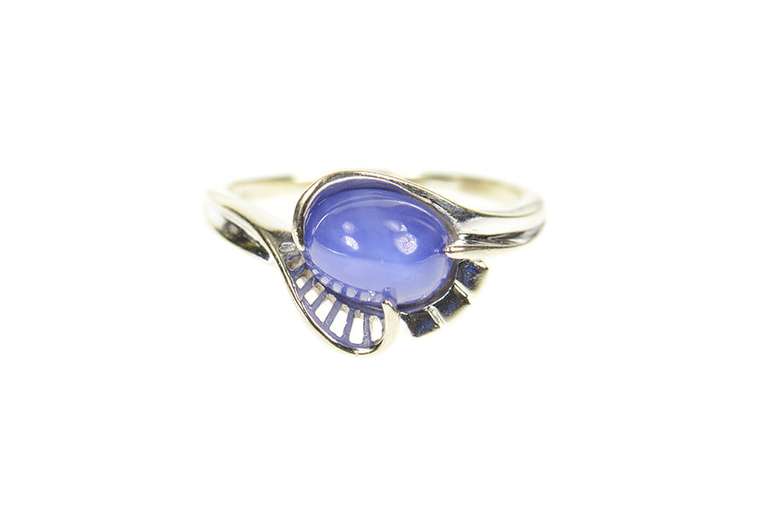 14K White Gold Ornate Retro Syn. Star Sapphire Bypass Ring