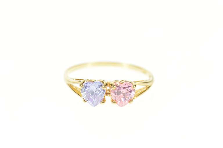 10K Yellow Gold Heart Pink & Purple Cubic Zirconia Statement Ring