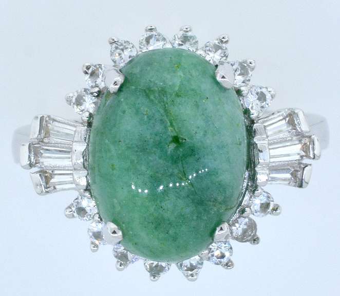 Classic Emerald & White Sapphire Ring in Sterling Silver