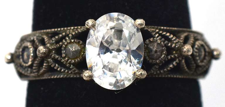 Vintage Gemstone Ring with Filigree in Sterling Silver