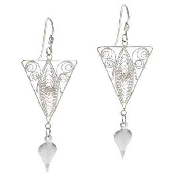 Sterling Silver Vintage Style Filigree Triangle Teardrop Dangle Earrings