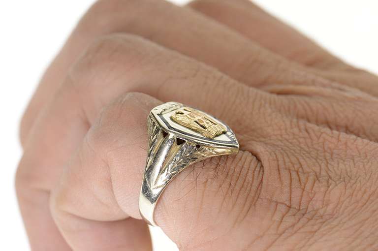14K White Gold Art Deco Fraternal Order of the Eagles Shield Ring