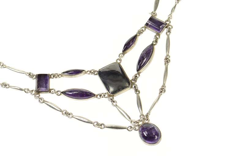Sterling Silver David Godinez Hematite Amethyst Statement Necklace