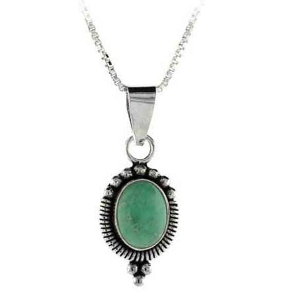 Sterling Silver Variscite Bali Bead Oval Pendant