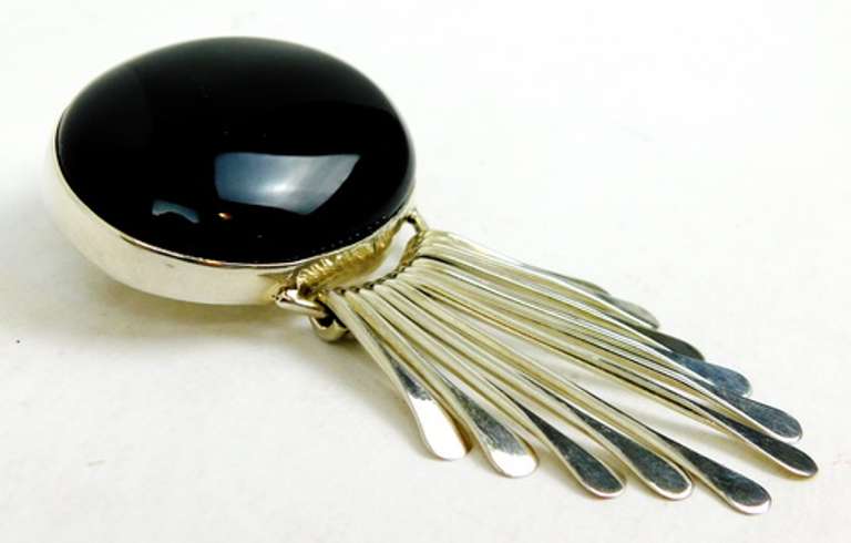Vintage Large 3 Inch Sterling & Black Onyx Pin/Pendant