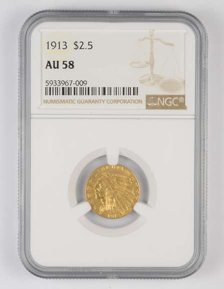 AU58 1913 $2.50 Indian Head Gold Quarter Eagle - Graded NGC
