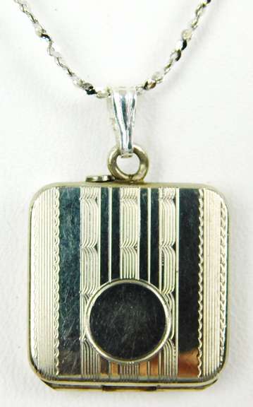 Early White Gold-Filled Locket & Sterling Chain