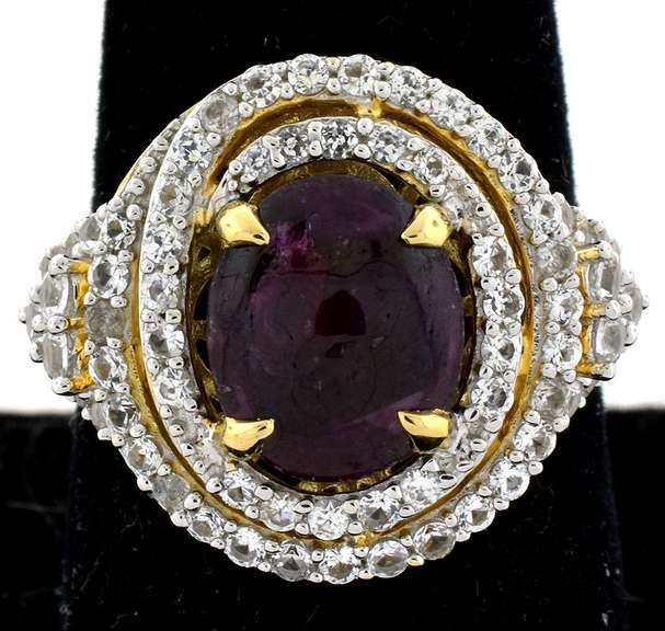 Very Rare Unheated 8.64CTS Show-Stopping Star Ruby & White Sapphire Ring in Vermeil