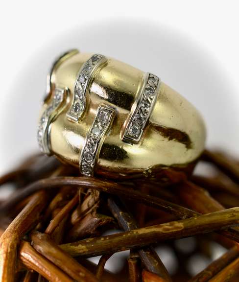 Impressive Vintage Heavy 14K and  Diamond Ring