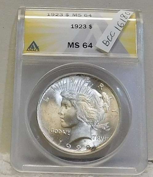 1923 Peace Dollar ANACS MS-64