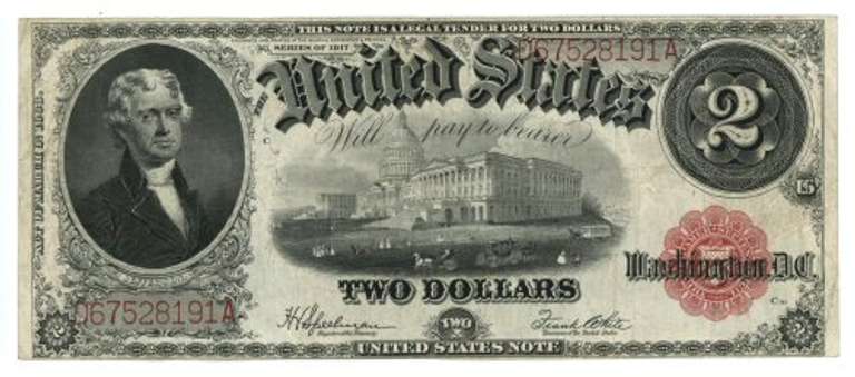 Choice AU 1917 Series Large Size $2 Legal Tender note