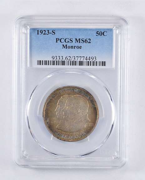 MS62 1923-S Monroe Doctrine Commem. Half Dollar - Rainbow Toned - PCGS