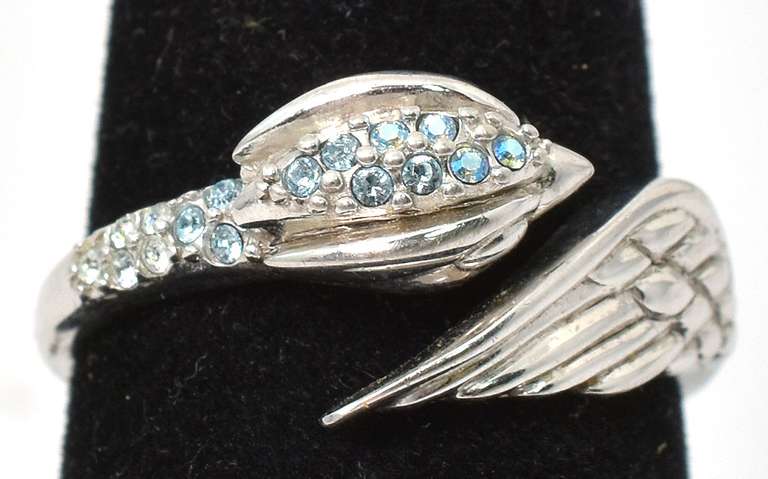 Sterling Silver Feather Ring With Blue Stones