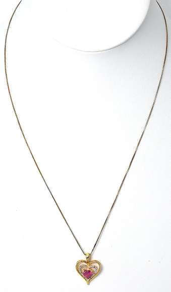 Sterling Silver Vermeil Necklace With Red and White Stones