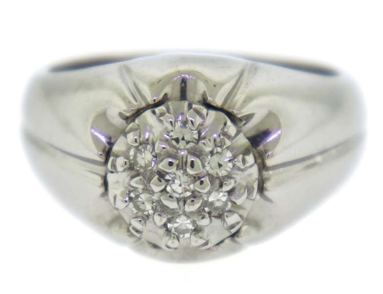 White Gold Diamond Cluster Gypsy Style Ring