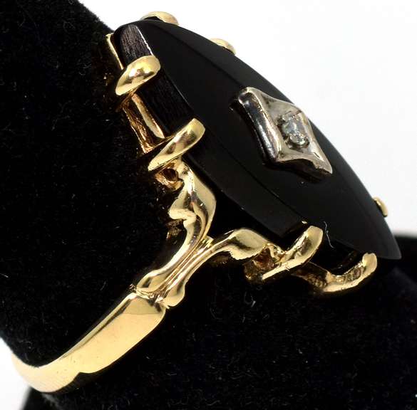 Mysterious Onyx & Diamond Accent Ring in Yellow Gold