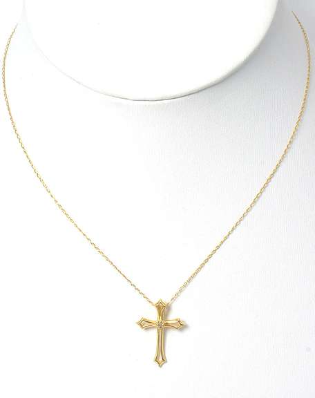 Dainty Cross Necklace with Diamond Accent in 14KT Yellow Gold