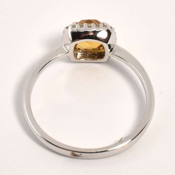 Stylish Citrine & Diamond Ring in 14K WG