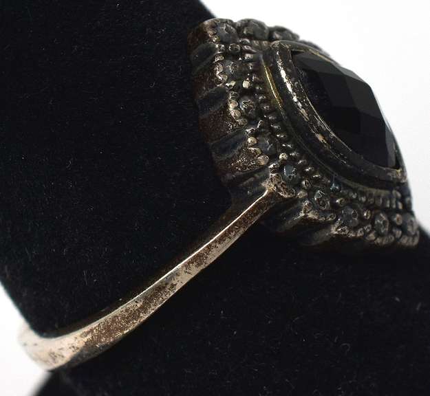 Gothic Black Stone Ring in Sterling Silver