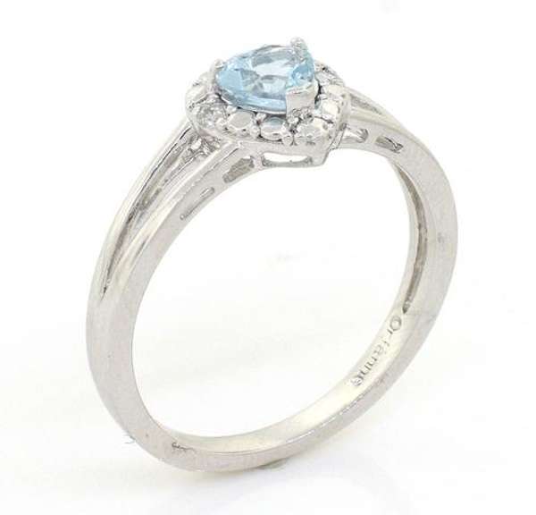Sweet Heart Shaped Aquamarine & Diamond Ring in Sterling