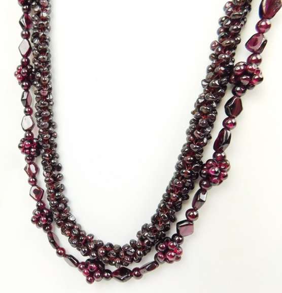 2 Long Vintage Garnet Bead Necklaces
