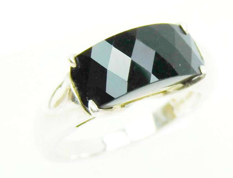 Sleek Sterling Black Onyx Saddle Ring, 9.25