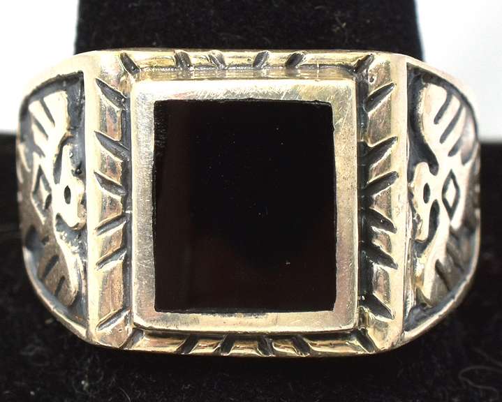 Vintage Sterling Silver Black Stone Ring