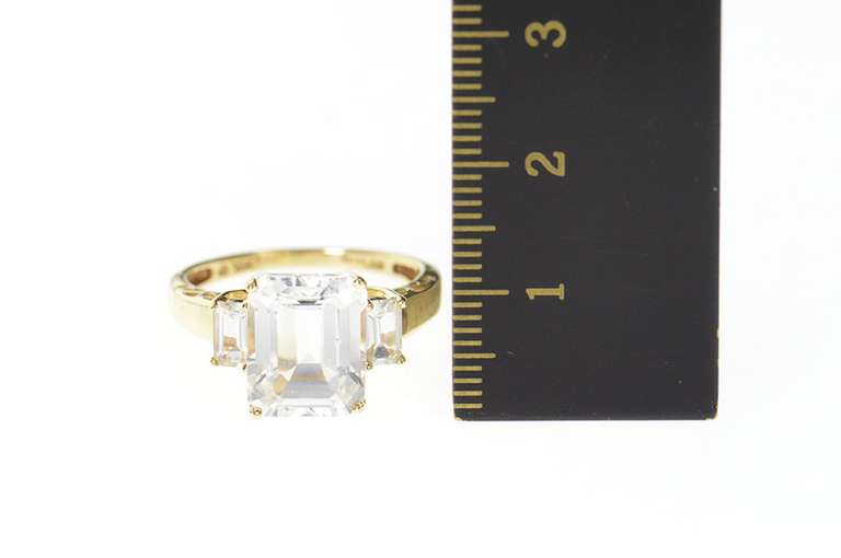 10K Yellow Gold Three Stone Emerald CZ Travel Engagement Ring