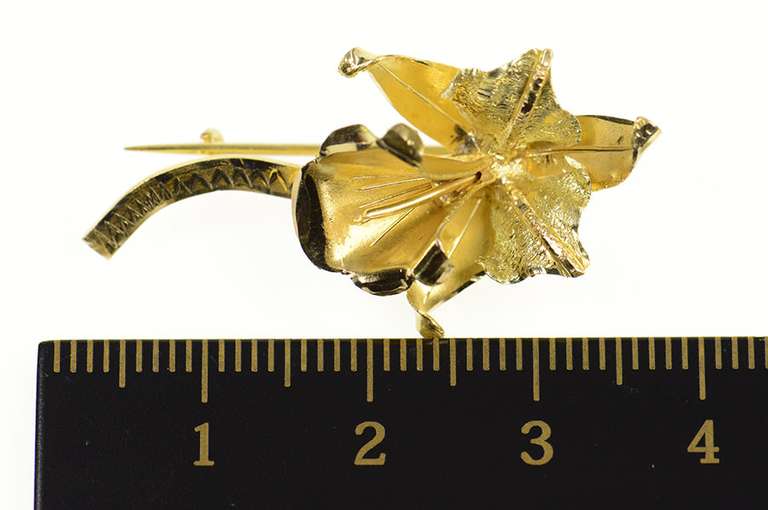 18K Yellow Gold Retro Ornate Orchid Flower 3D Statement Pin/Brooch