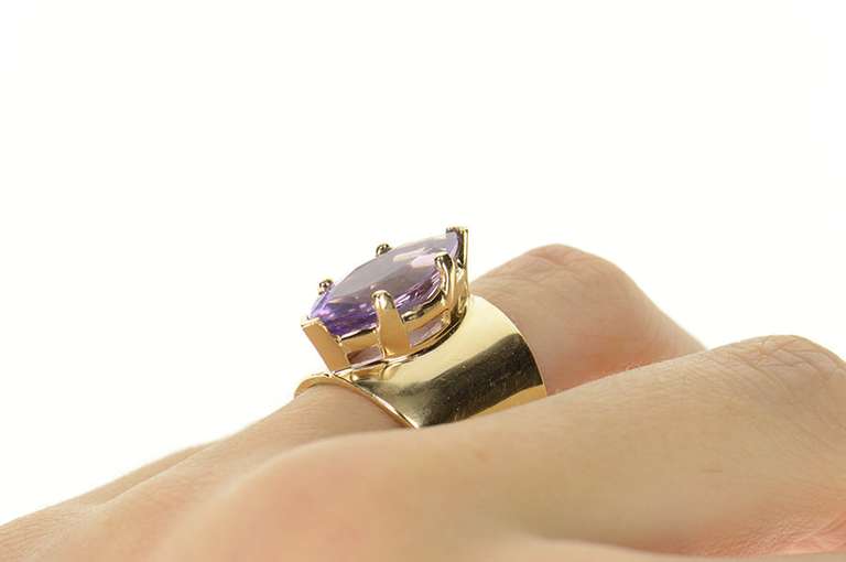 10K Yellow Gold Marquise Amethyst Solitaire Statement Cocktail Ring