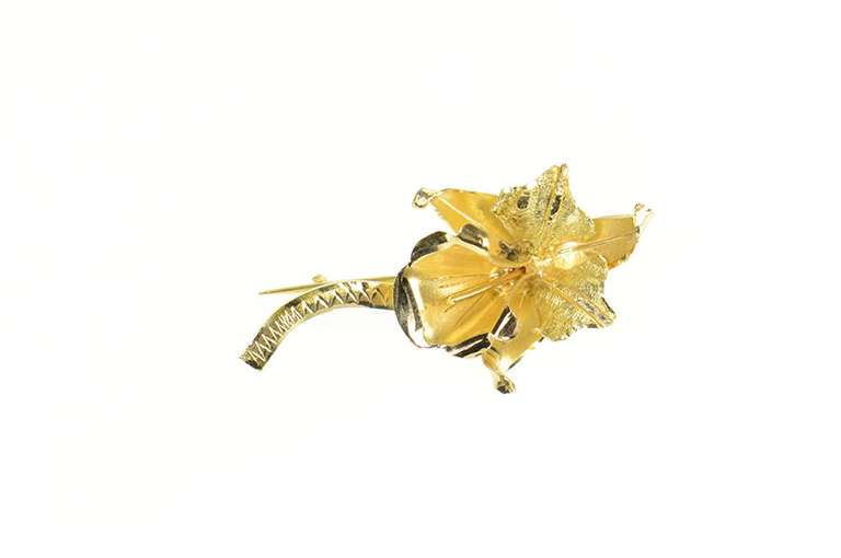 18K Yellow Gold Retro Ornate Orchid Flower 3D Statement Pin/Brooch