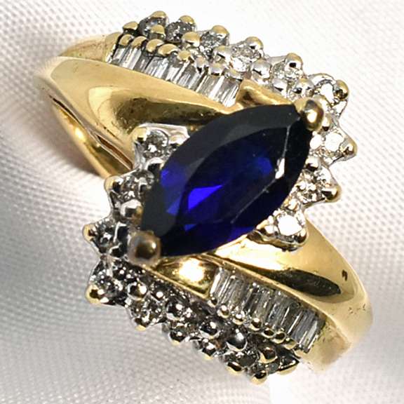 Pleasing Marquise Sapphire & Diamond Ring