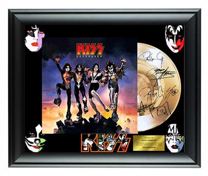 Kiss Facsimile Autographed Destroyer Gold Record Award Display