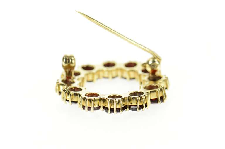 10K Yellow Gold Retro Round Garnet Classic Circle Pin/Brooch