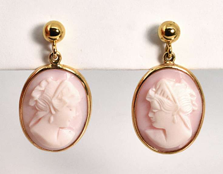 Dangling Angel Skin Coral Cameo Earrings