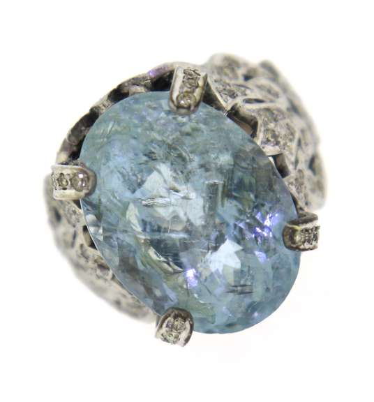 Incredible Oval Aquamarine and Diamond Ring
