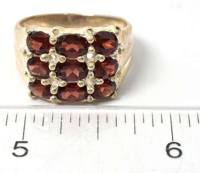 Bold 9-Stone Garnet Ring in Sterling Silver