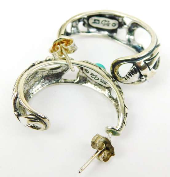 Sterling Turquoise Half Hoop Pierced Earrings