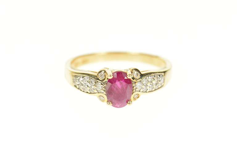 14K Yellow Gold 0.76 Ctw Natural Ruby Diamond Statement Ring