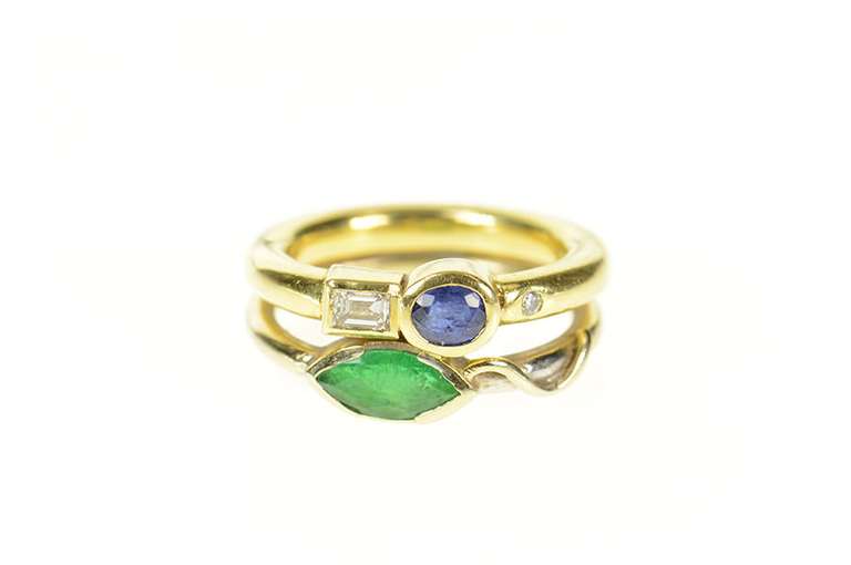 14K Yellow Gold 1.19 Ctw Emerald Sapphire Diamond Statement Ring
