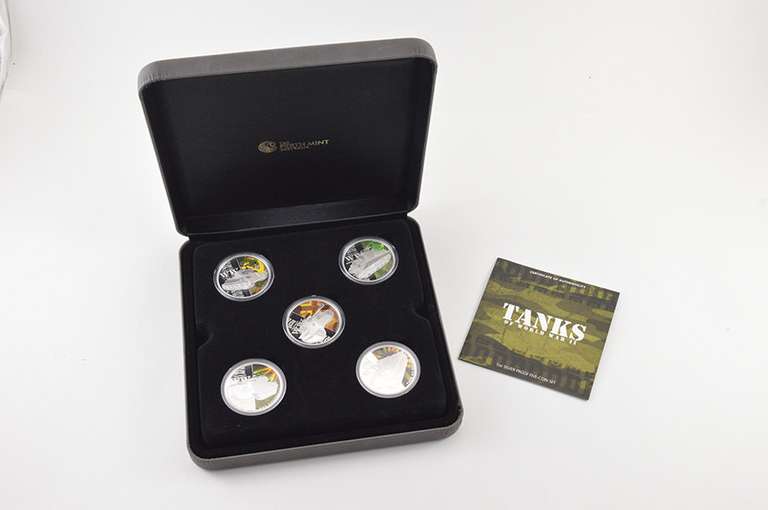 2010 Tuvalu $1 Tanks Of WWII 1 Oz Silver Proof 5 Coin Set - Box & COA