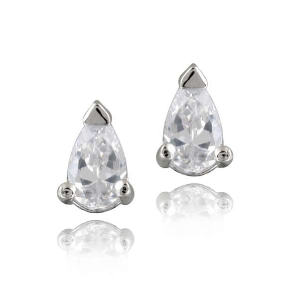 Silver Tone 5/8ct CZ Teardrop Stud Earrings, 5x3mm