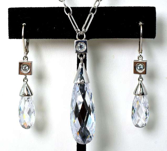 Sterling Silver Crystal Necklace and Earrings