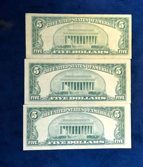 Lot Of 3 1953 A 5 dollar Silver Certs