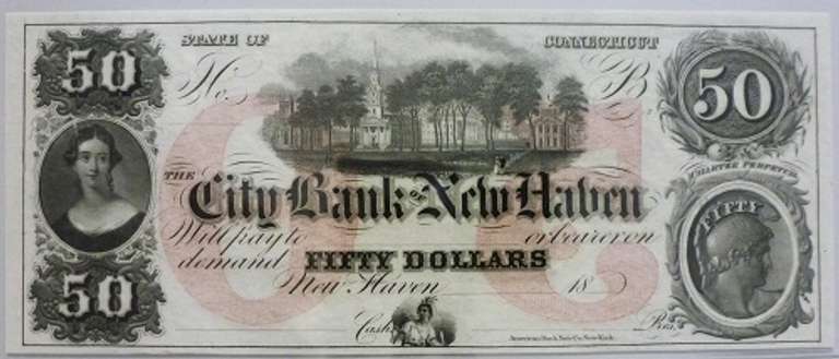Crisp Exceptional 1800's $50 City Bank Of New Haven Connecticut!
