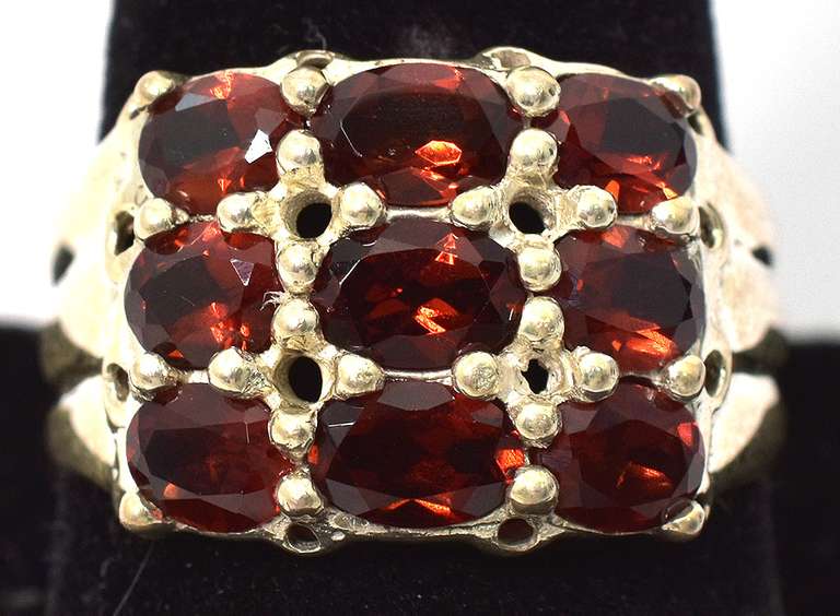Bold 9-Stone Garnet Ring in Sterling Silver