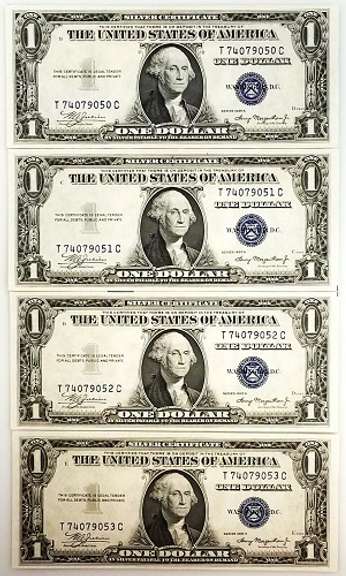 (4) Crisp Exceptional1935A $1 Silver Certificates-Consecutive!