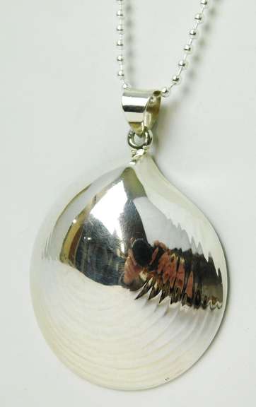 Huge Sterling Silver Shell Pendant & Chain
