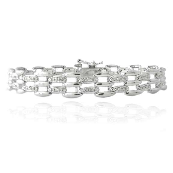 Silver Tone Diamond Accent Bar Link Bracelet