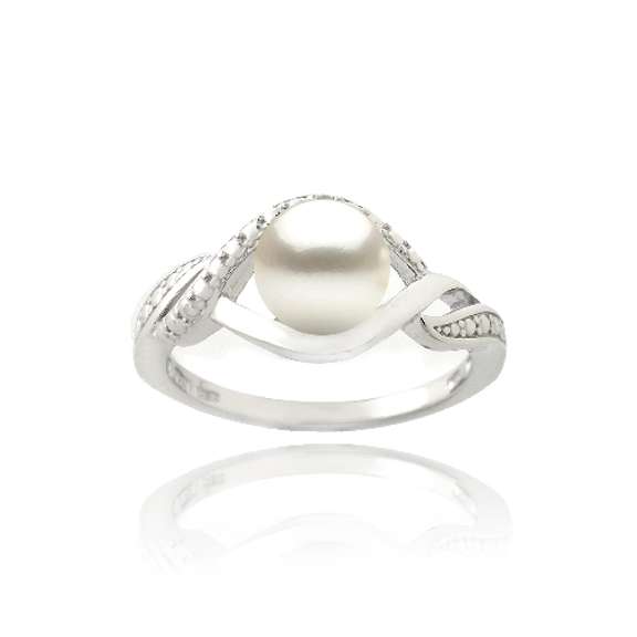 Sterling Silver Diamond Accent Freshwater Cultured Pearl Double Loop Twist Ring